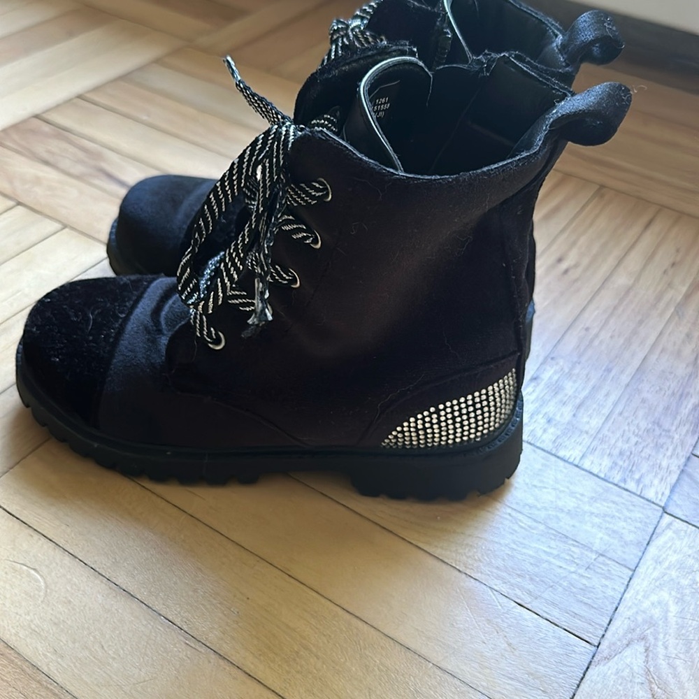 Little girls Velor black studded boots used 2x